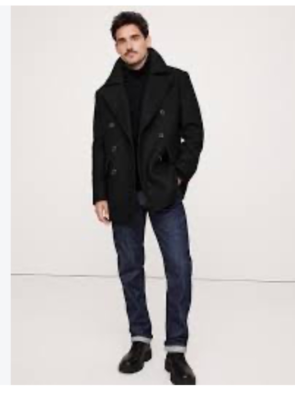 Banana Republic Black Wool Double-Breasted Peacoat